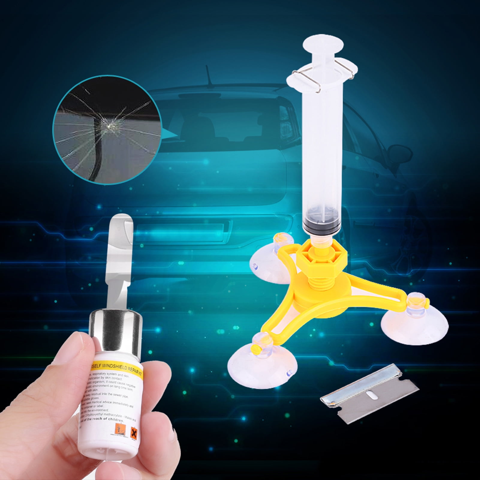 Kit Réparation Fissure Pare-brise Voiture Bavokon - Résine 30 Ml, Répare éclats Et Rayures Jusqu'à 30 Cm - Facile à Utiliser - 4