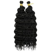 Eerya Long Curly Braiding Hair 14 Inch 2 Packs Burgundy Deep Ocean Wave Crochet Hair for Black Women Deep Wave Braiding Hair for Boho Braids14 inch, #1B