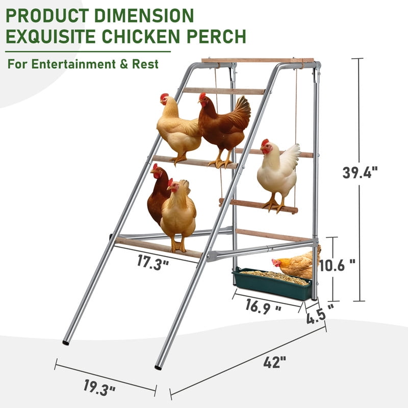 Chicken Coop Perches with Swing, Chicken Roosting Bars for Chickens in Coop, Free-Standing Chicken Run Accessories Toy, Easy to Clean, For Backyard Chicken Coops and Farms (42'' L x 19'' W x 39'' H)