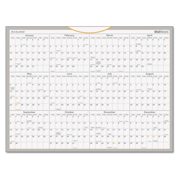 AT A GLANCE WallMates Self Adhesive Dry Erase Yearly Calendar 24 X 18 