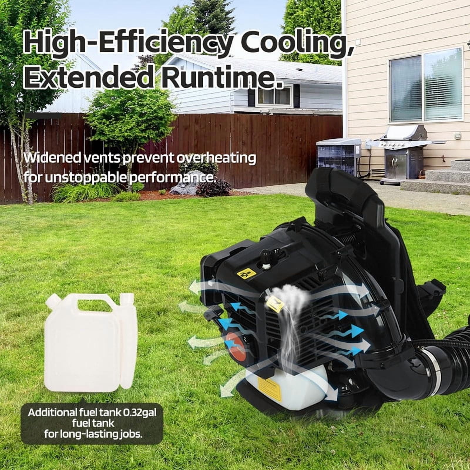 Gas Leaf Blower, 52CC 1.7HP 2-Cycle Backpack Leaf Blower, 550CFM , 200MPH , Powerful Clearing Performance and Ergonomic Harness System