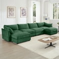 thumbnail image 4 of Newest U Shape 4 Seater Deep Seat Sofa Couch, Ottomans,4-Seat Sofa, 2 Movable Ottomans,Oversized Modular Sectional Sofa, 6 Seats, Storage Pull out Drawer Under Each Seat,Chenille Green, 4 of 20