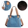 thumbnail image 3 of Bolso tote vintage multibolsillos de lona para mujer azul, 3 of 5
