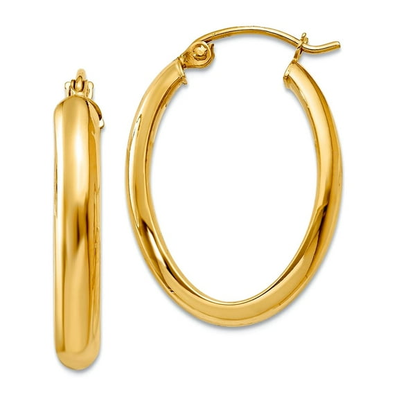 14k Yellow Gold Hinged post Polished 3.5mm Oval Hoop Earrings 25x18mm Hoop Earring for Women