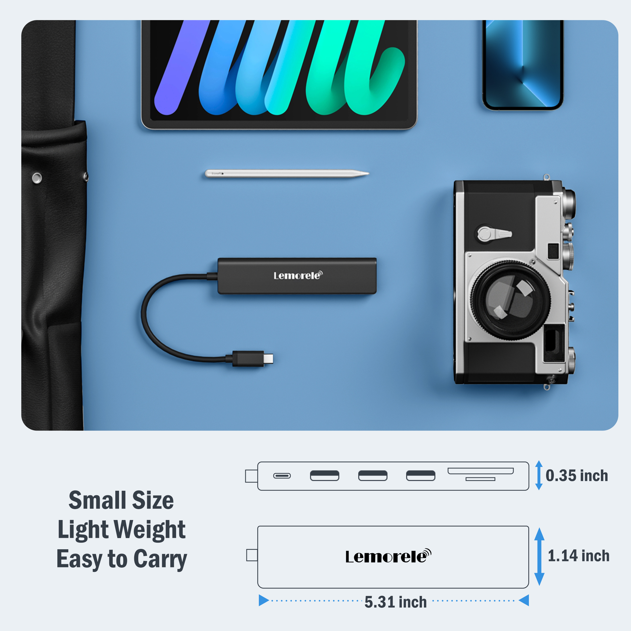 Lemorele USB C 7-in-1 Docking Station with 4K HDMI, USB 3.0, SD/TF Card Slot,  100W Fast Charging Adapter
