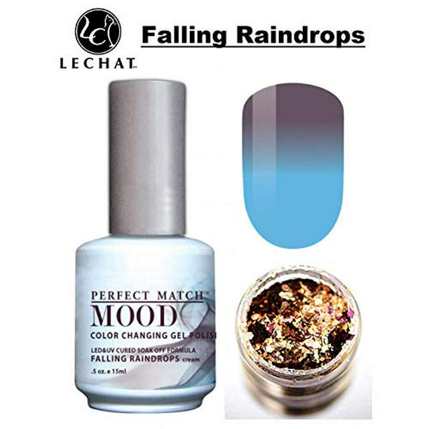 LeChat Perfect Match Mood Color Changing Gel Polish (with Nail Glitter Kit)  LED & UV Cured Soak Off Nail Formula  oz (Falling Raindrops) -  