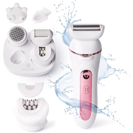 BELLA CIAO 10-Piece Rechargeable Epilator Kit, Hair Removal for Women, Foil Electric Shaver, Pink