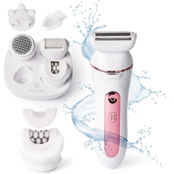 BELLA CIAO 10-Piece Rechargeable Epilator Kit, Hair Removal for Women, Foil Electric Shaver, Pink