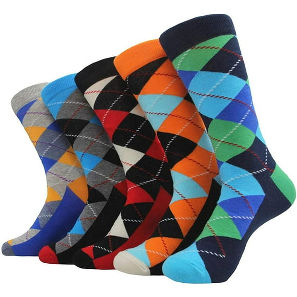 4-6 Paires de Chaussettes Habillées pour Hommes Motif Funky Coloré Chaussettes Mi-Mollet en Coton Peigné