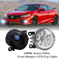 thumbnail image 1 of Juego de luces antiniebla LED redondas para Honda Civic Si 2013 2014 2015, 55W 6000K blancas, lámparas todoterreno negras para parachoques delantero con tecnología LED, 1 of 11