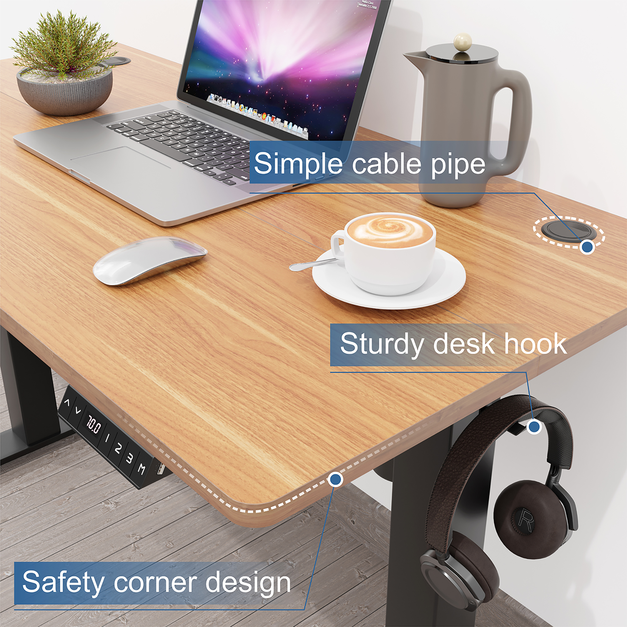 SOBANIILO Electric Height Adjustable Standing Desk with Memory Controller, 48" x 24" Finish, Black Frame/Bamboo Top