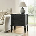 thumbnail image 3 of 27"Tall Farmhouse Wooden 2-drawer End Table with Charging Station Round Ring Pulls End Table Chacoal, 3 of 6