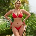 thumbnail image 2 of Women's Two Piece Bikini Swimsuits Triangle Thong Bikinis Set with Rhinestone Hearts Beach Bathing Suits (S, Red #A), 2 of 7