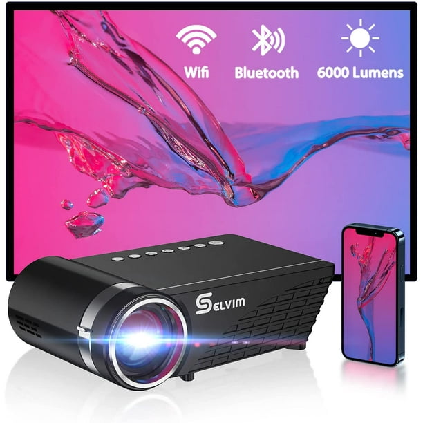 Projecteur WiFi, mini projecteur, projecteur Bluetooth avec 1080p pris en  charge pour les activités domestiques et extérieures, 6000 lumens  compatible avec iOS, Android, HDMI, USB, VGA pour les films 