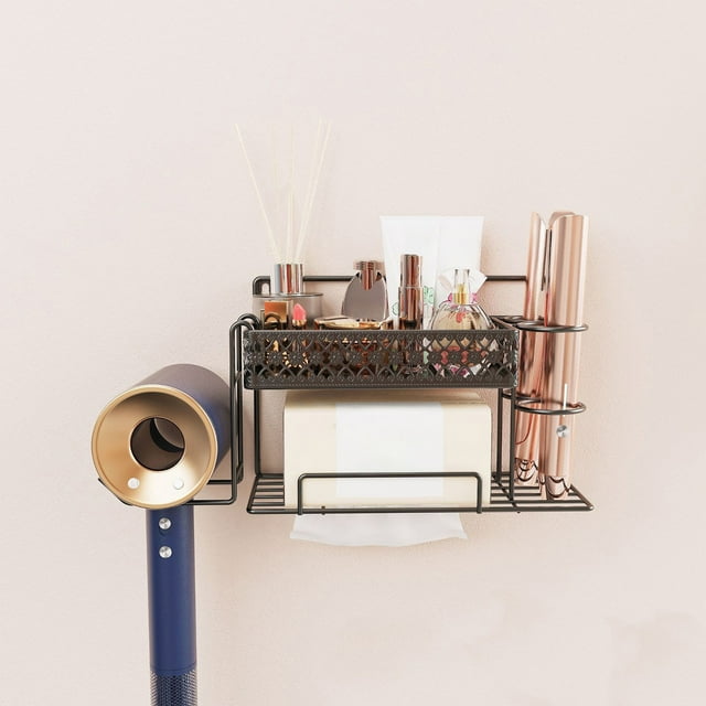 XYAIYT Wall Mounted Bathroom Storage Organizer for Hair Dryer and Towel Multifunctional Iron Rack Space Saving Long Lasting Design Suit for Small Bathrooms 170 Characters