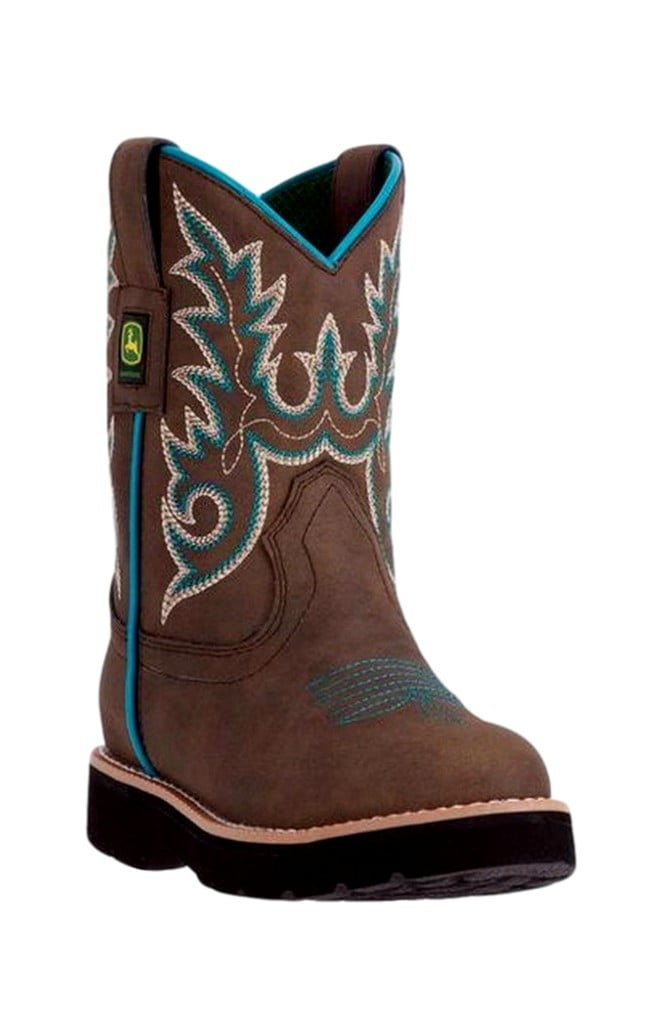 John Deere Western Boots Girls Kids Round Toe Steel Shank Brown JD2032