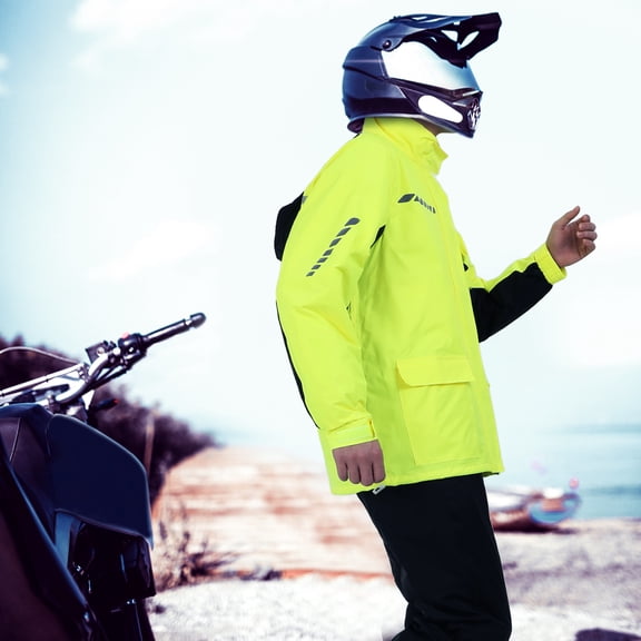 AURARMLET 1Jgo Conjunto Impermeable Amarillo Para Ciclismo Con Elementos Reflectantes Y Funda Portátil