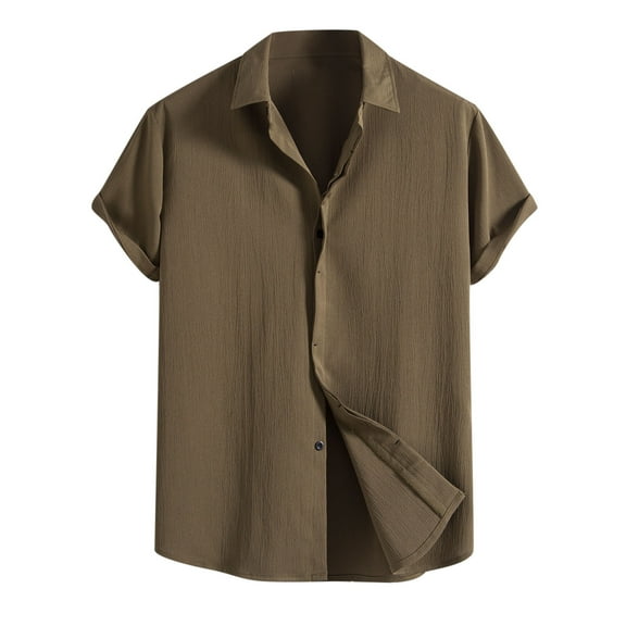 VSSSJ Hawaiian Shirts for Men Plus Size Solid Color Button Down Short Sleeve Lapel Tshirts Comfy Cotton Holiday Beach Summer Tee Tops Army Green M