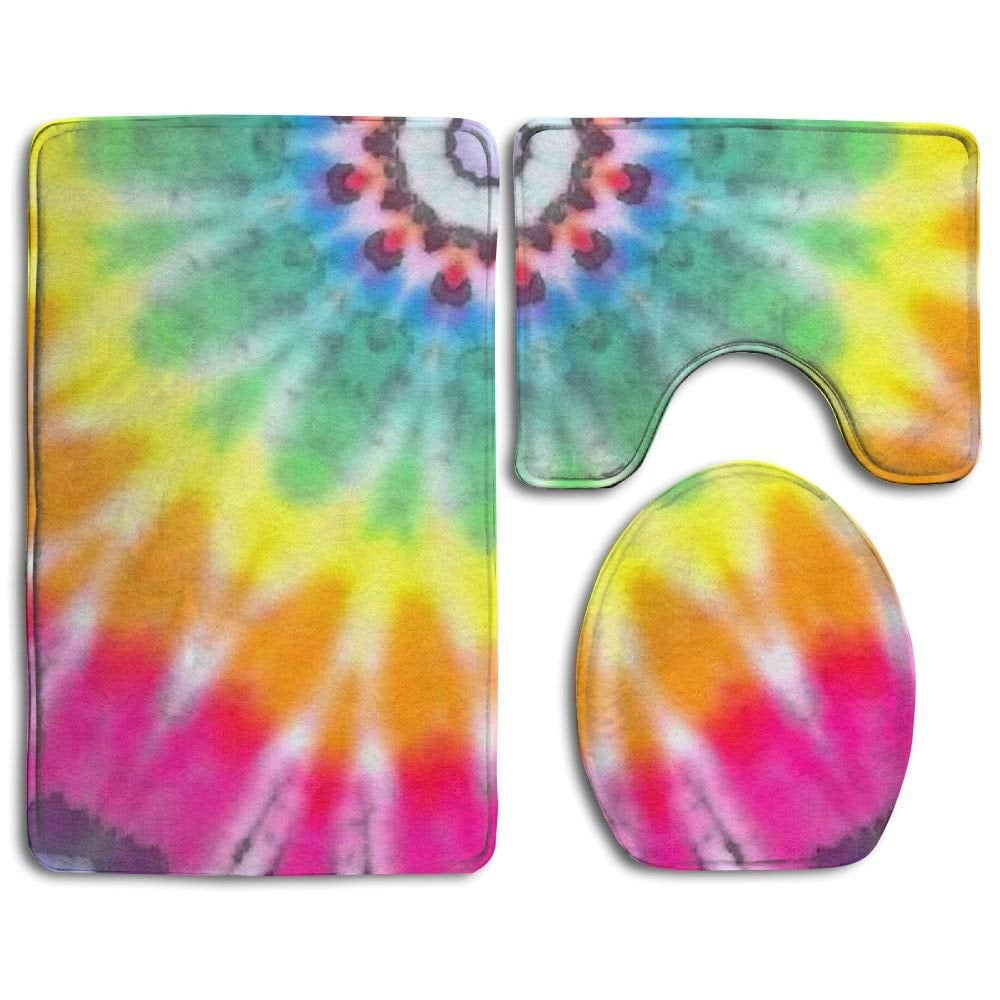 GOHAO Unique Tye Dye Art 3 Piece Bathroom Rugs Set Bath Rug Contour Mat