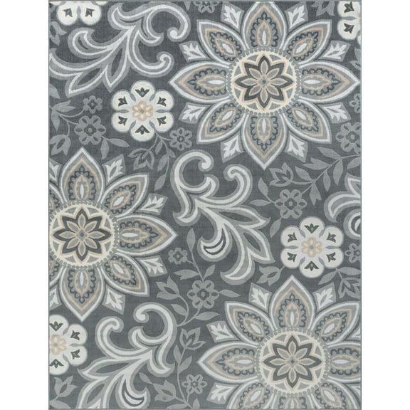 Tayse Madison Area Rug MDN3941 Transitional Dark Gray Petals Leaves 8' 9" x 12' 3" Rectangle