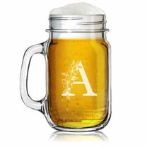 16oz Mason Jar Glass Mug w/Handle Gift Floral Monogram Letter A