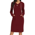 thumbnail image 2 of SMihono Fashion Long Sleeve Dress for Women Lightweight V Neck Kangaroo Pocket Hoodie Dress Spring Sweatshirts for Women Wine 8, 2 of 6