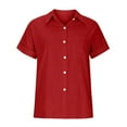 thumbnail image 5 of Scyoekwg Summer Button Down Shirts for Womens Casual Short Sleeve Solid Color Lapel T Shirts Trendy Lightweight Loose Fit Work Tunic Tops with Pockets Red XXXXXL, 5 of 8