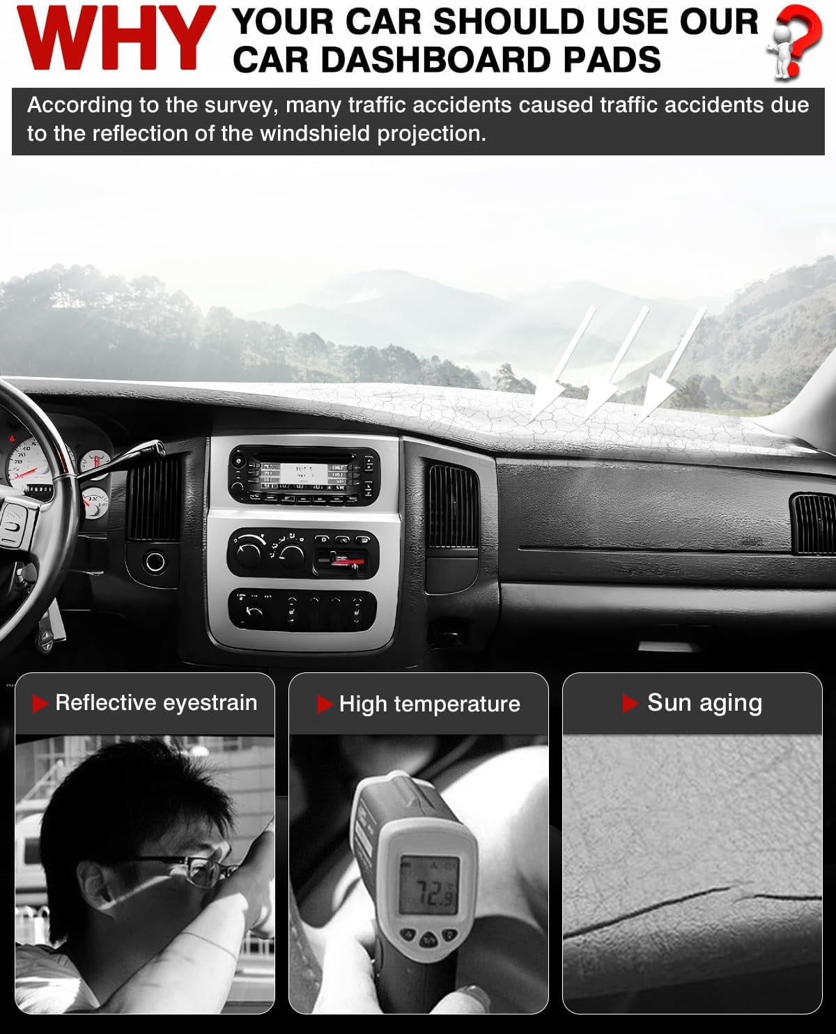 Canvcle Dashboard Cover Mat for 2002-2005 Dodge Ram 1500 & 2003-2005 2500/3500 Accessories Dash Cover Mat Flannel Sunshade Glare UV Rays Protector