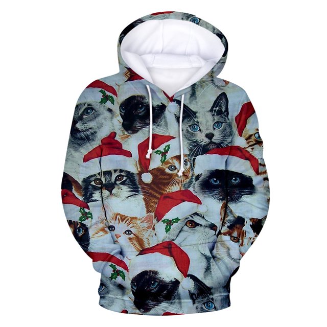 Pull de Noël Décontracté pour Hommes Mode Impression Numérique en Polaire à Capuche