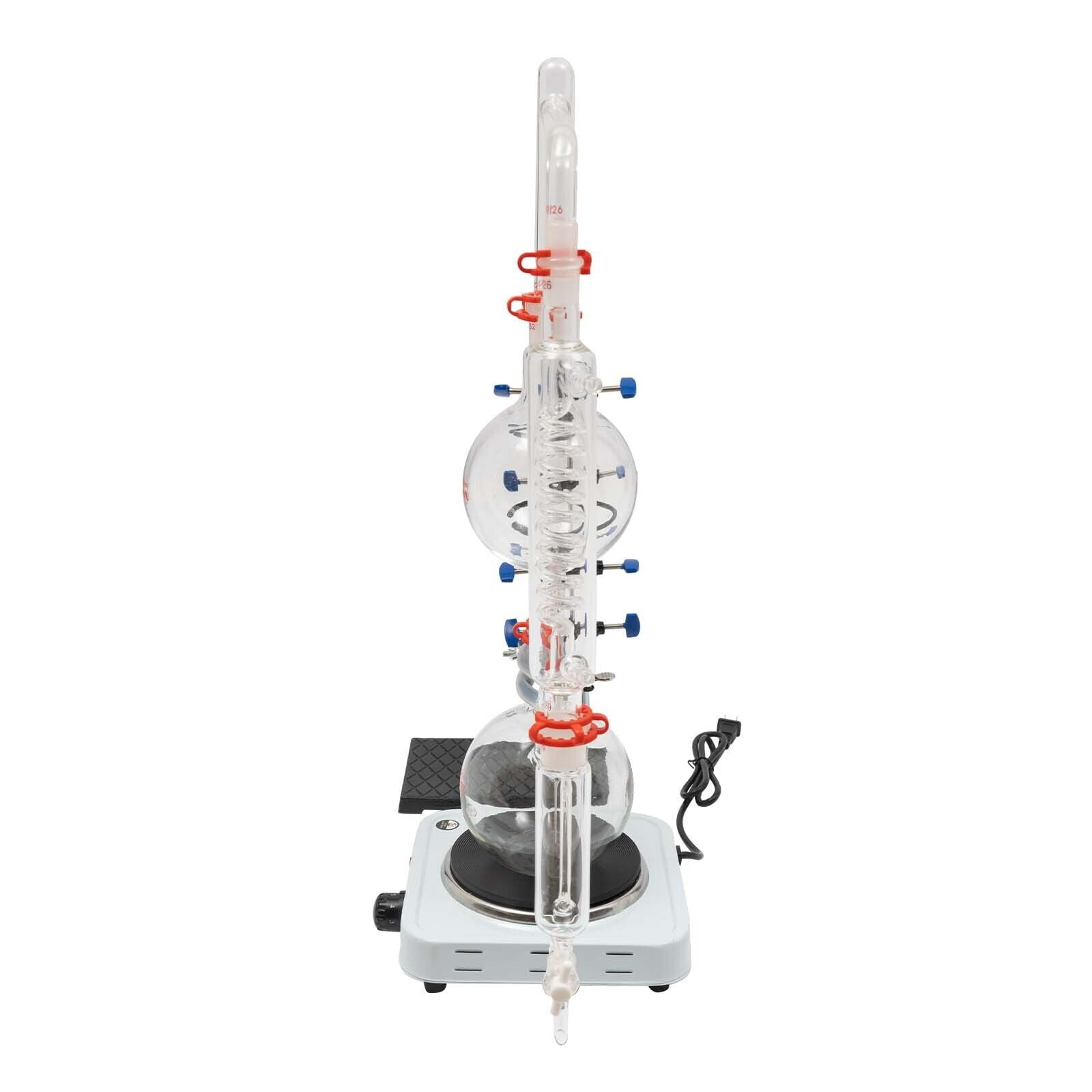 1000ml Countertop Essential Oil Distillation Apparatus Glassware with Condenser & Hot Stove