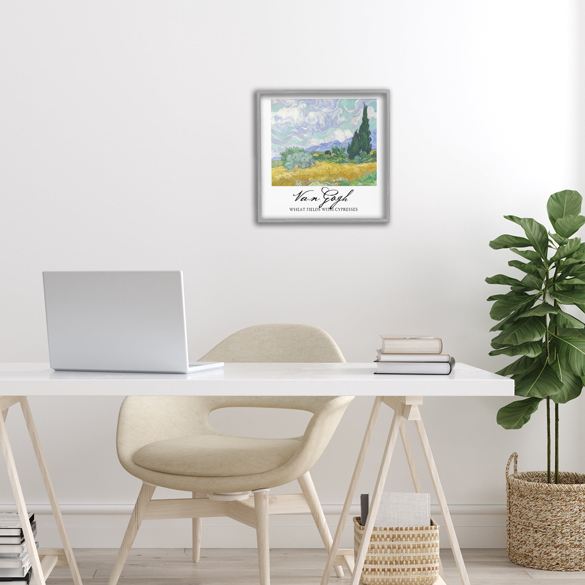 Stupell Industries Van Gogh Wheat Field with Cypresses Gray Framed Giclee Art, design by Vintage Hustle