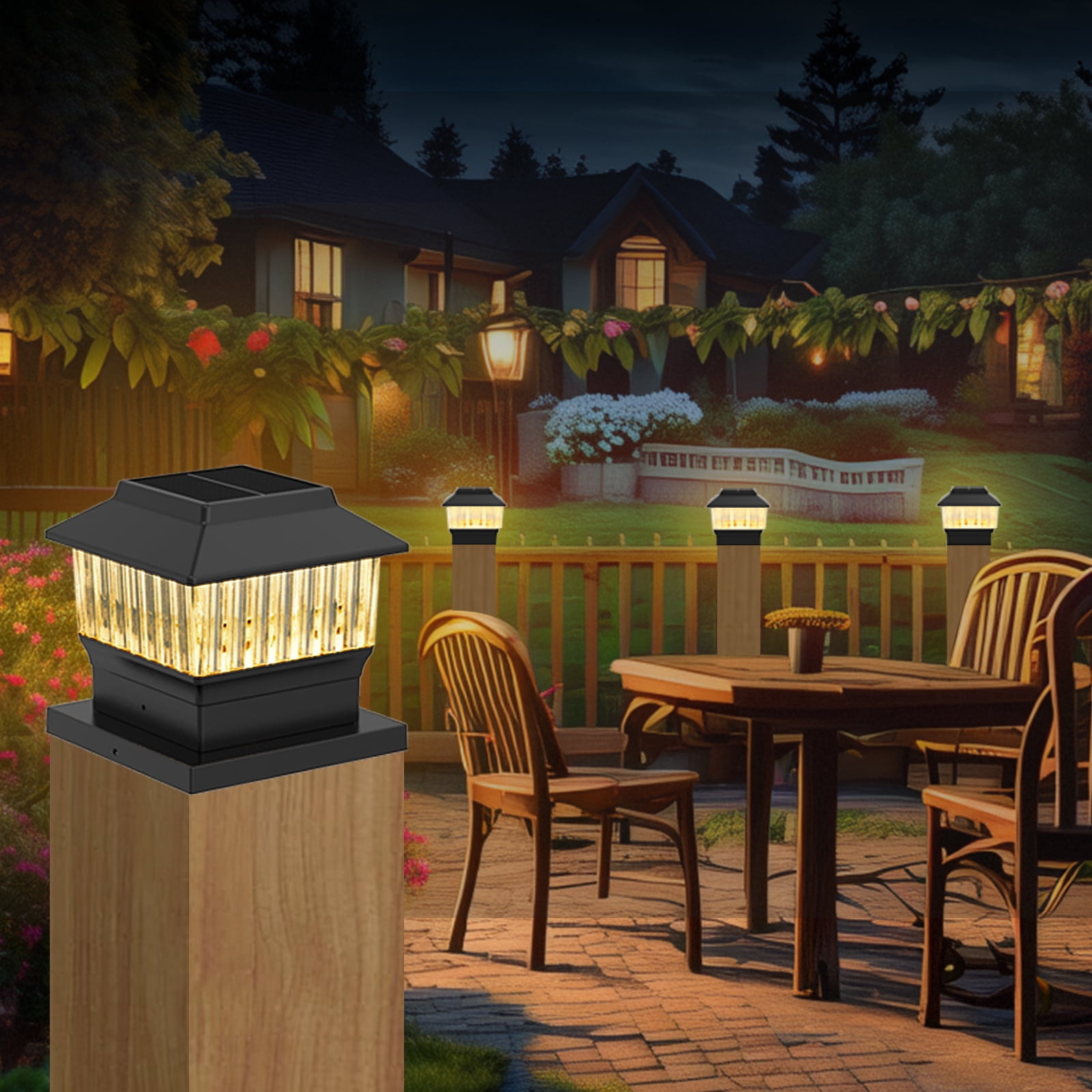 Involux LED Solar Powered Post Light Outdoor, Single Modern Deck Fence Cap Light for 4x4 6x6 Posts Waterproof 50 Lumen 3 Modes 1 Pack Black Mailbox Address Sign Post Light IL0111-08