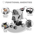 thumbnail image 3 of Pet Stroller (Gray) Dog Cat Small Animals Carrier Cage 4 Wheels Folding Flexible Easy to Carry for Jogger Jogging Walking Travel Up to 30 Pounds with Sun Shade Cup Holder Mesh Window, 3 of 10