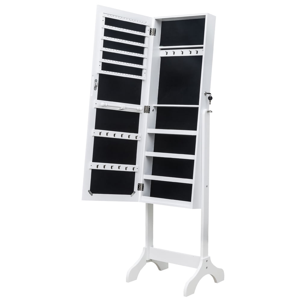Kepooman Non Full Mirror Wooden Floor Standing 4-Layer Shelf Jewelry Storage Adjustable Mirror Cabinet - White Kepooman Non Full Mirror Wooden Floor Standing 4-Layer Shelf Jewelry Storage Adjustable Mirror Cabinet - White