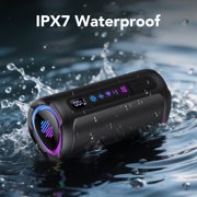 Portable Bluetooth Speaker with Battery Level Display, Powerful Sound Wireless Speaker: Deep Bass, BT 5.4, 20H Playtime, 7 RGB Modes, IPX7 Waterproof, TWS Pairing, Beach/Vacation Essentials(Black)