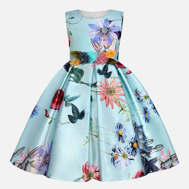 JUMEYU Toddler Prom Dress Toddler Baby Flower Girls Dress Wedding Guest Satin Birthday Party Formal Pageant Tulle Dress for Baby Girl 3T 4T (Sky Blue,3-4 Years)