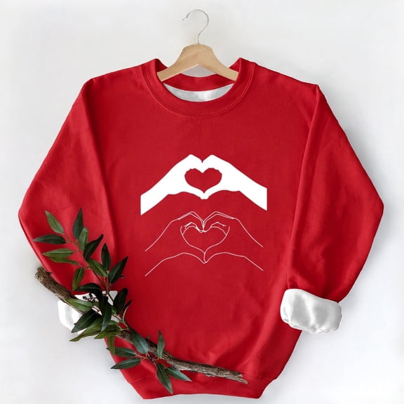VOONCAS Womens Shirts Spring Fall Ladies Tops Crew Neck Casual Valentine's Day Graphic Red Long Sleeve Shirts for Women Size M