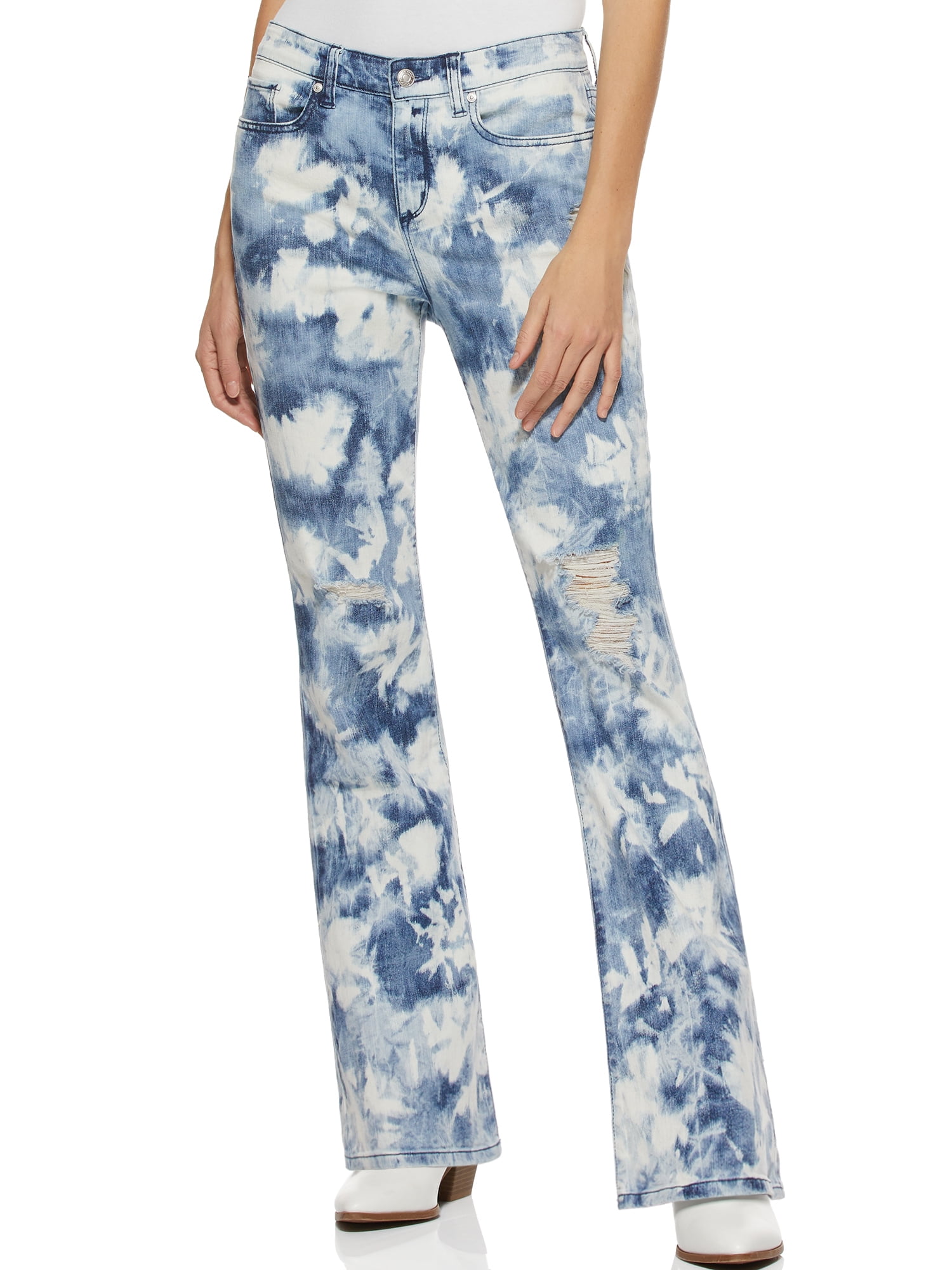 Scoop Tie Dye High Rise Flare Jeans Women's - Walmart.com