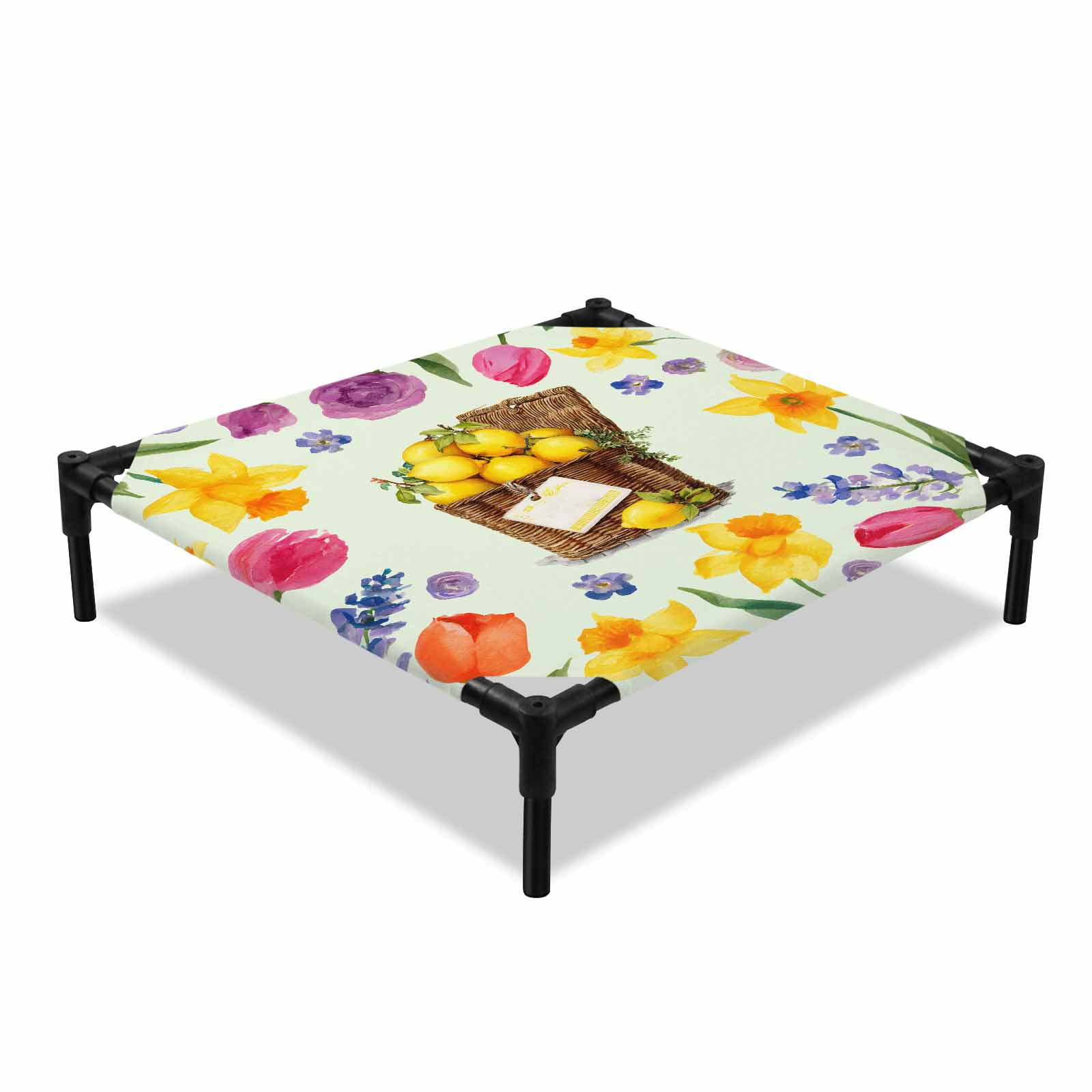 Spring Floral Elevated Dog Bed Watercolor Lemon Oil Painting Flowers Farmhouse Retro Cooling Breathable Outdoor Raised Dog Cot Bed with Metal Frame Non-Slip Feet for Small Dog 20x20in