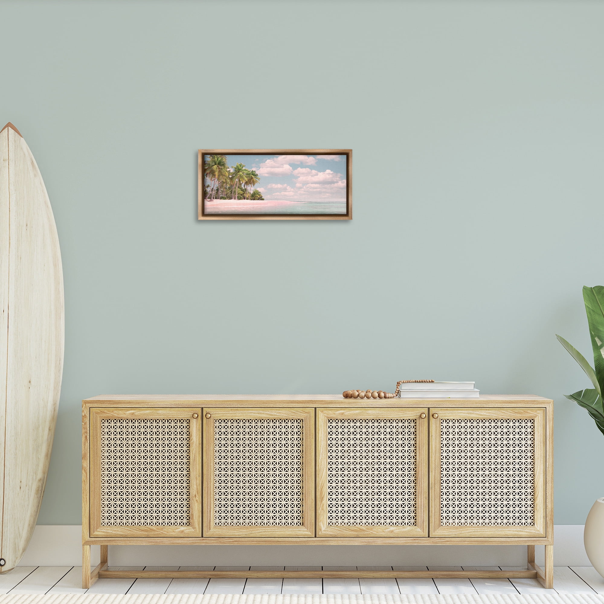 Stupell Industries Clear Water Tropical Beach Coast Nature Photography Brown Floater Framed Canvas Art Print Wall Art, 25 x 11