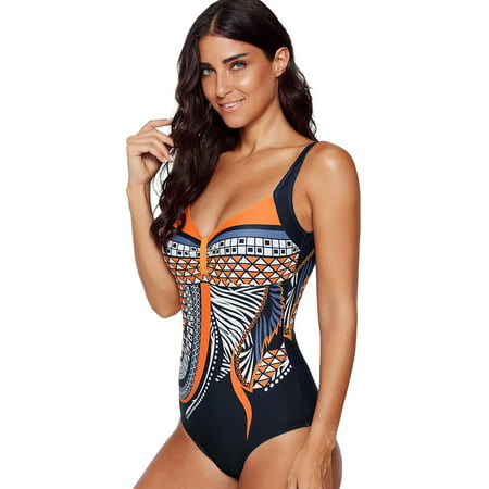 One Piece Bathing Suits for Women Tummy Control Print Bikini Sport