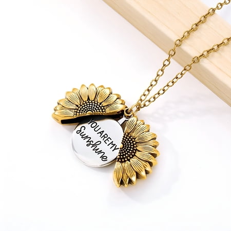DESIGNICE You are My Sunshine Necklace - Sunflower Necklace Locket with Engraved Hidden Message Pendant for Women,Mother,Daughter