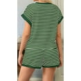 thumbnail image 3 of Women Summer 2 Piece Sets Striped Short Sleeve T Shirts and Shorts Matching Set Ink Green M, 3 of 4