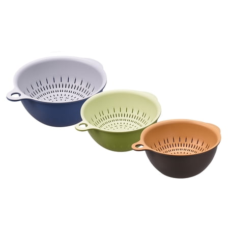 Kitchen Strainer Colander Bowl Set 3 Size Double Layer Drain Basket Blue  Green  Brown