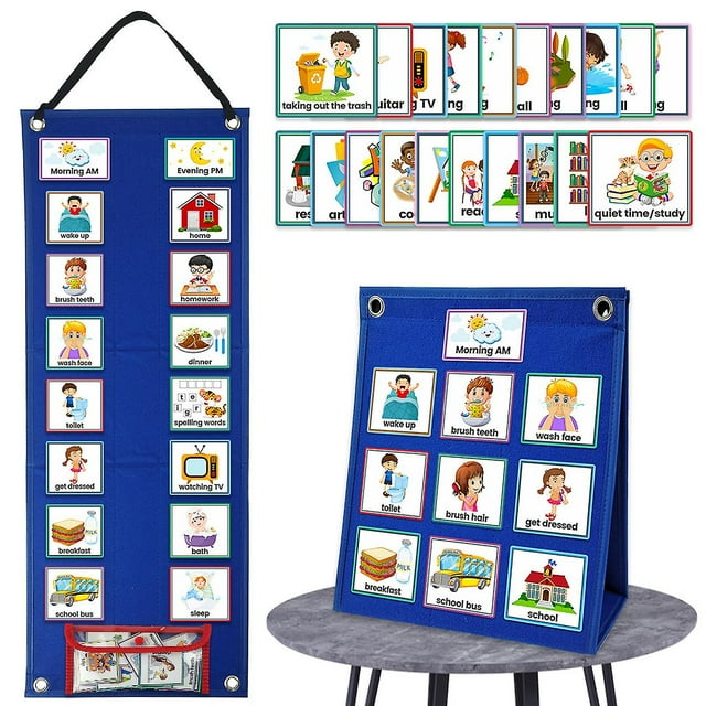 2 en 1 Tableau de Routine Quotidienne sur l'Autisme Calendrier Visuel pour Enfants Planificateur Mural en Fibre de Polyester Pvc pour Maison École