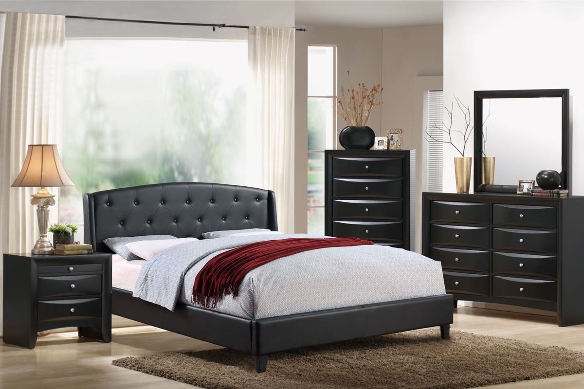 Contemporary Decor 4pc Set Black Bedroom Furniture Classic