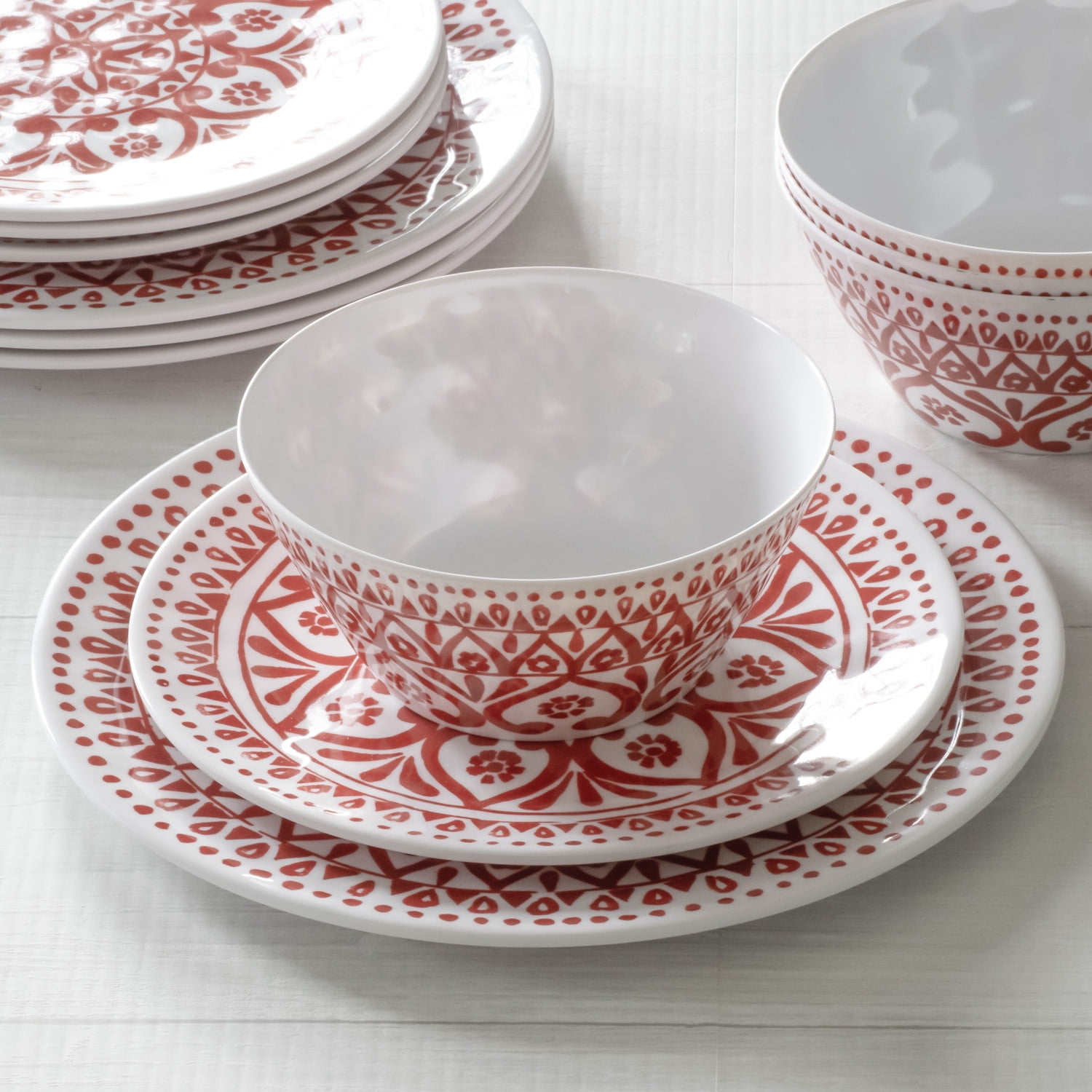 Mainstays Melamine Medallion Red Piece Dinnerware Set Service For