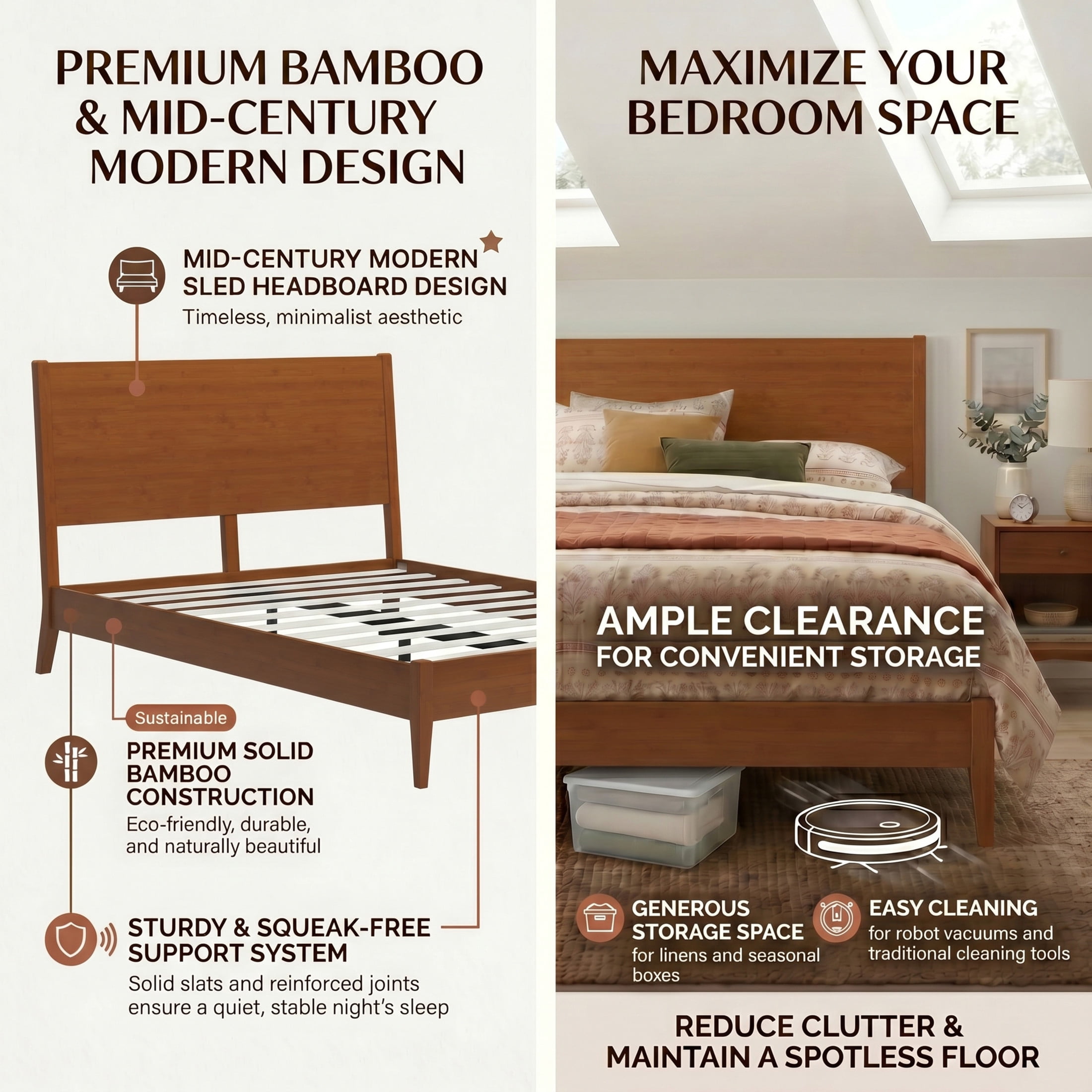 Christopher Knight Home Mid-Century Modern Solid Bamboo Wood Platform Bed, Queen Size, Walnut