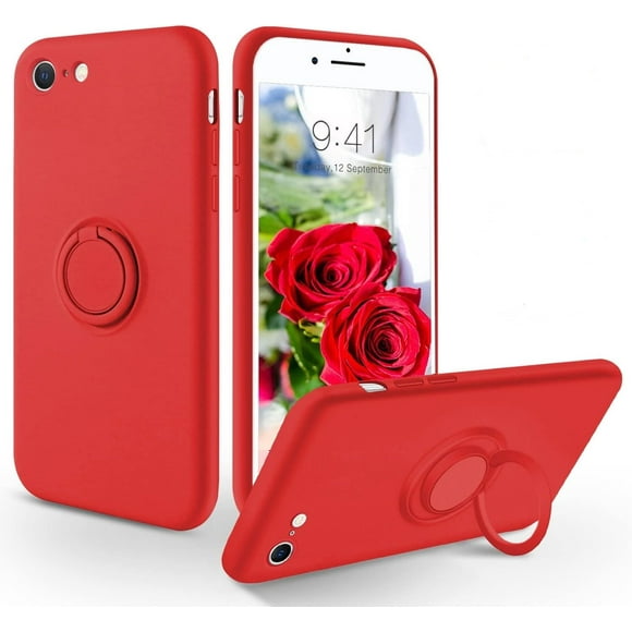 HSHDLDF iPhone SE 2022 Case Phone Case iPhone SE 2020 iPhone 8 Case iPhone 7 Case Soft Bumper Girls Women Boys Men CoverSlim Silicone Protective Kickstand Ring Holder Red