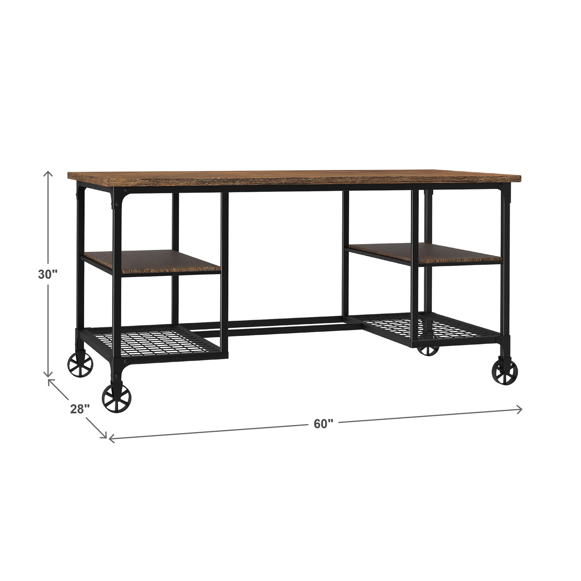 Weston Home Avery Industrial Wood and Metal Writing Desk, Weathered Brown/Black Finish